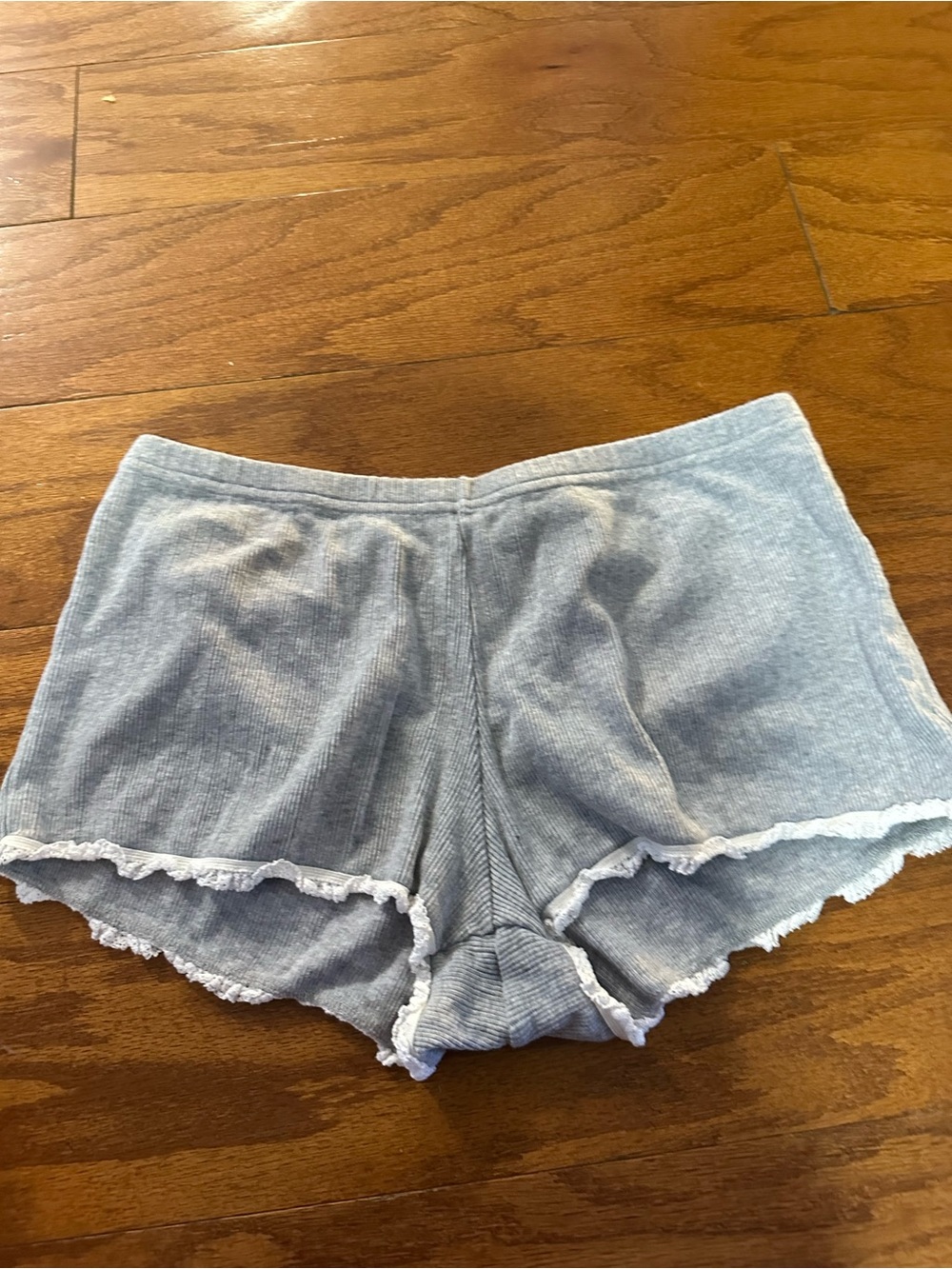 Brandy Melville Light Blue Ribbed Lace-Trim Lounge Shorts